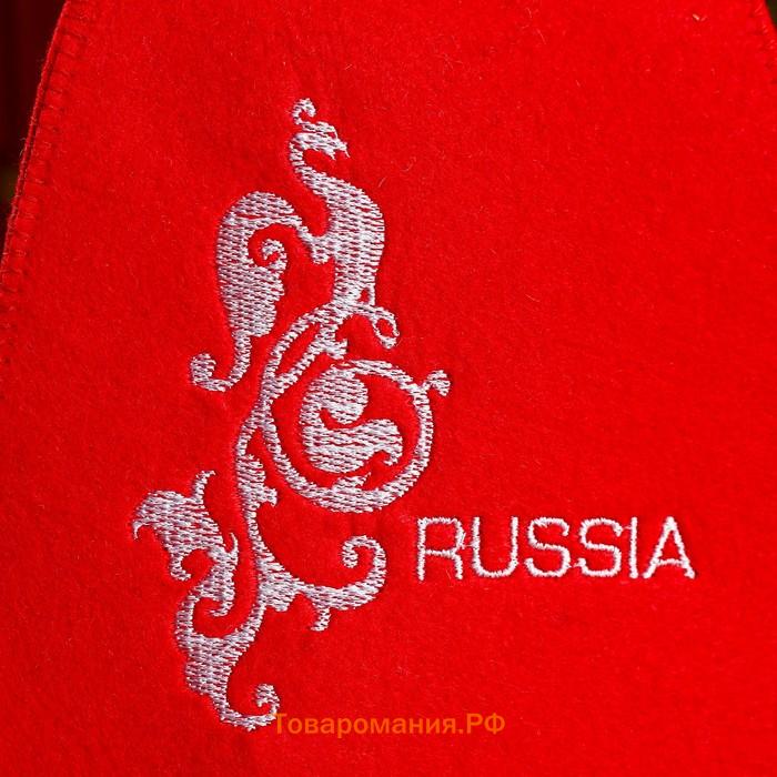Шапка для бани и сауны «Russia» красная, экофетр, «Добропаровъ»