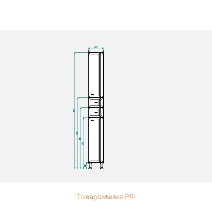 Шкаф - пенал для ванной комнаты "Тура" с двумя дверцами и ящиками, 24×30×181 см