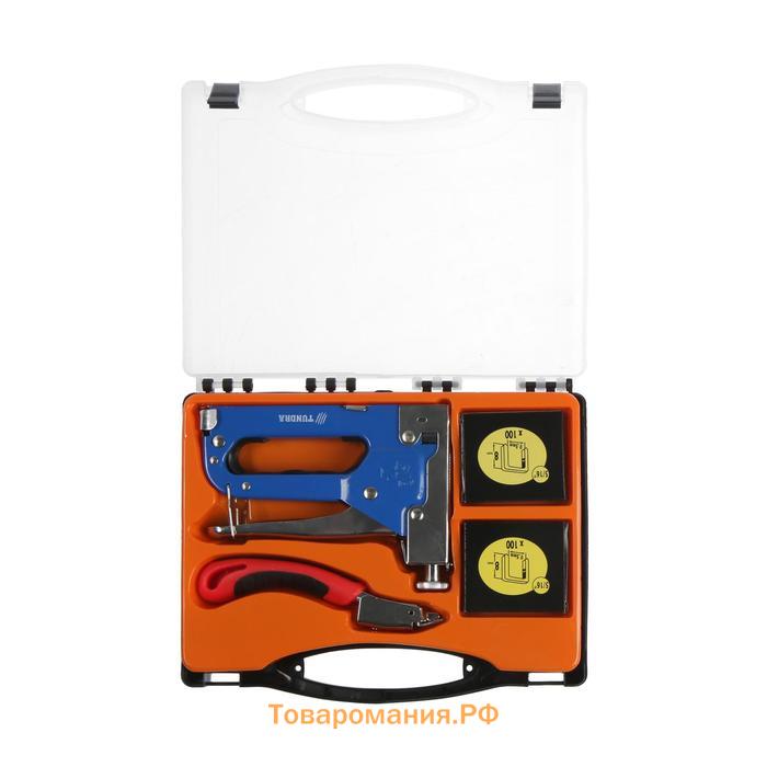 Степлер мебельный в кейсе ТУНДРА, типы скоб 140/28/300, 4 - 14 мм + скобоудалитель, скобы