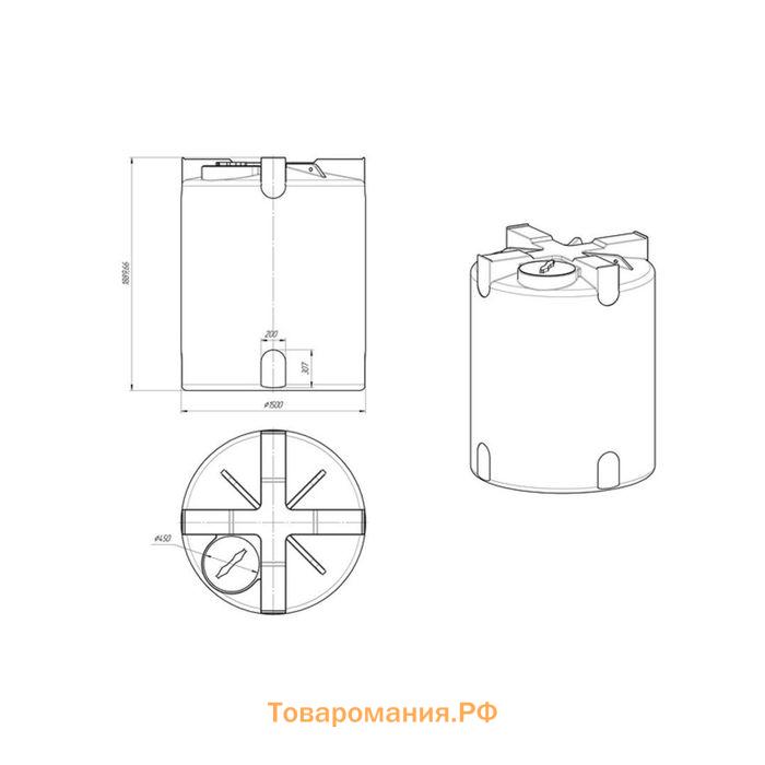 Ёмкость цилиндрическая, серия T, 3 000 л, чёрная