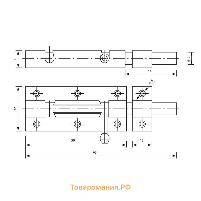 Шпингалет SH01, 2", алюминий, цвет золото