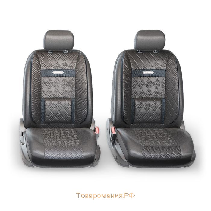 Авточехлы универcальные AUTOPROFI COMFORT, COM-1105GP BK/BK (M), экокожа, 3D полиэстер под кожу, набор из 11 предметов, цвет чёрный