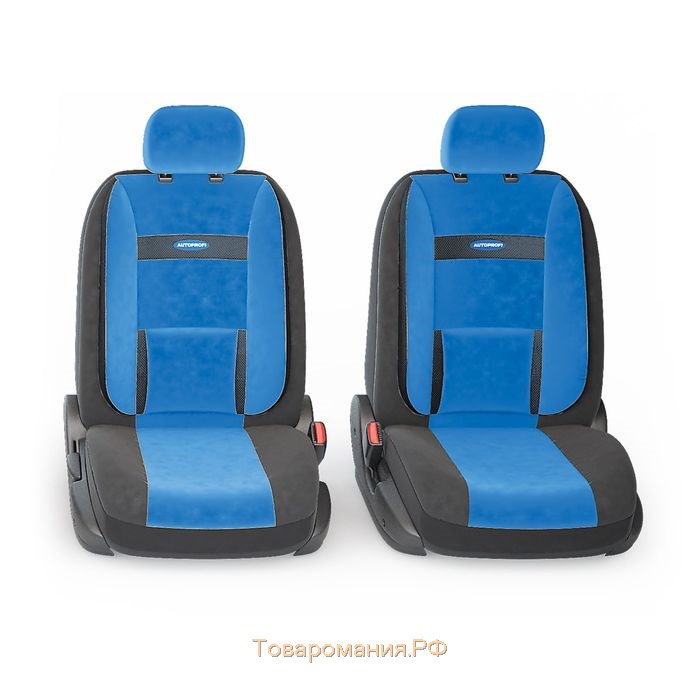 Авточехлы универcальные AUTOPROFI COMFORT, COM-1105 BK/BL (M), велюр, набор из 11 предметов, цвет чёрный/синий