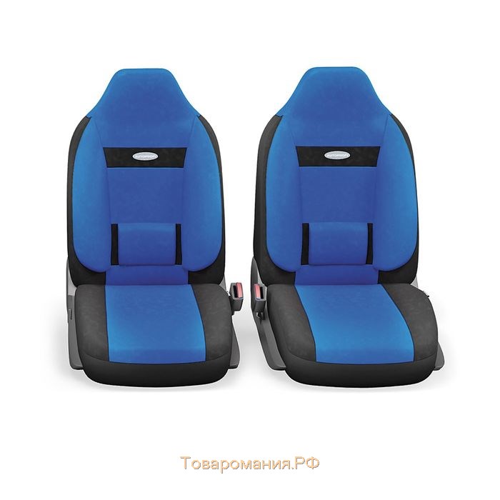 Авточехлы универcальные AUTOPROFI COMFORT, COM-1105H BK/BL (M), велюр, набор из 11 предметов, цвет чёрный/синий