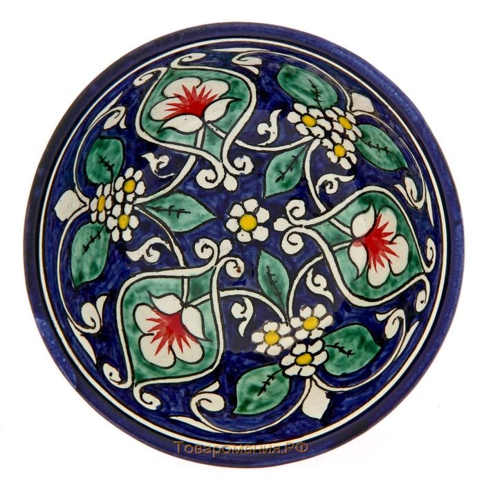 Конфетница Риштанская Керамика "Цветы", 12 см, синяя
