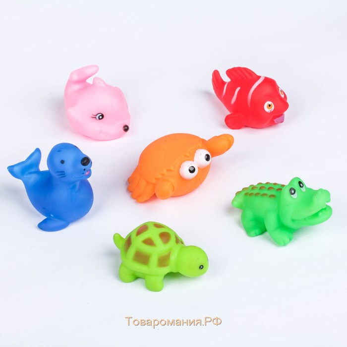 Набор резиновых игрушек для ванны «Морские животные», с пищалкой, 6 шт, виды МИКС, Крошка Я