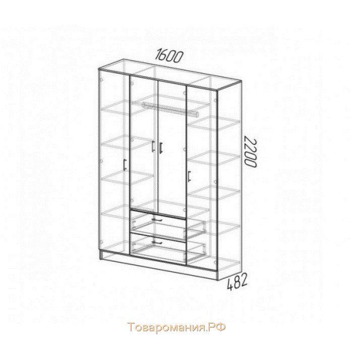 Шкаф четырехстворчатый Квадро, 1600х487х2200, Ясень шимо