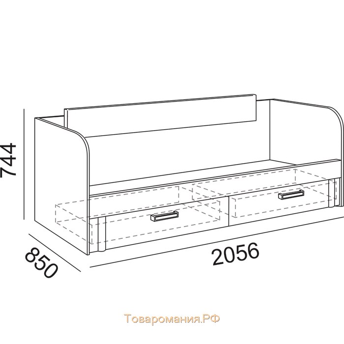 Кровать с ящиком Walker, 850х2056х744, Ясень шимо светлый/Белый