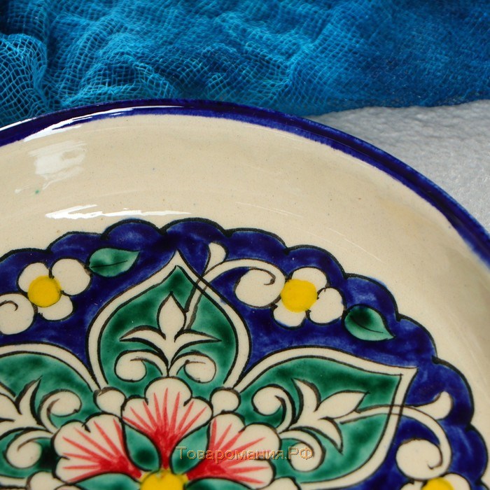 Масленка Риштанская Керамика "Цветы", 17 см, синий