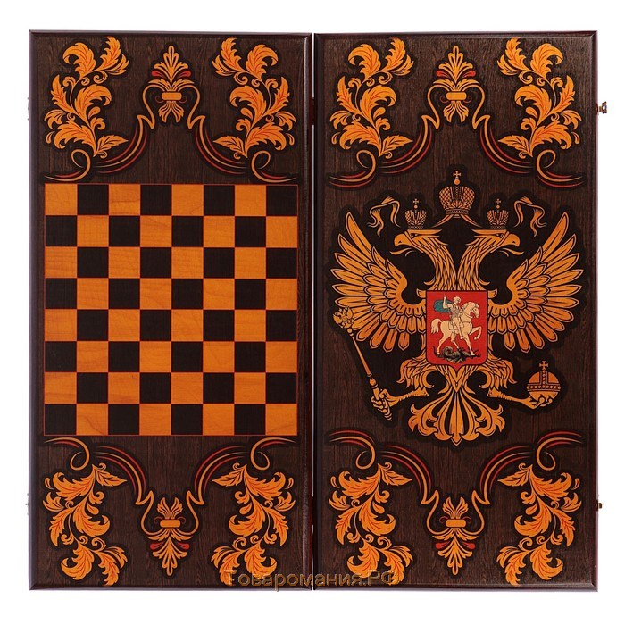 Нарды деревянные большие, с шашками "Герб России", настольная игра, 60 х 60 см