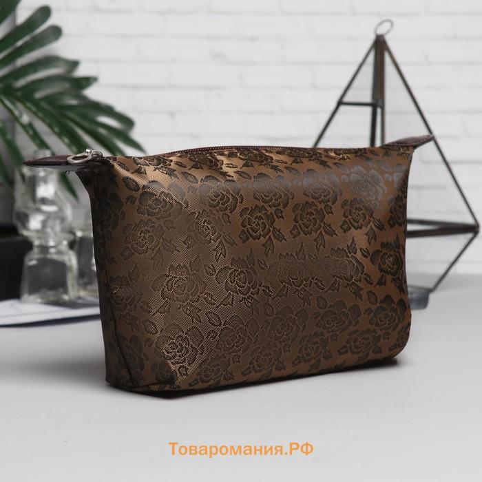 Косметичка простая на молнии, коричневая