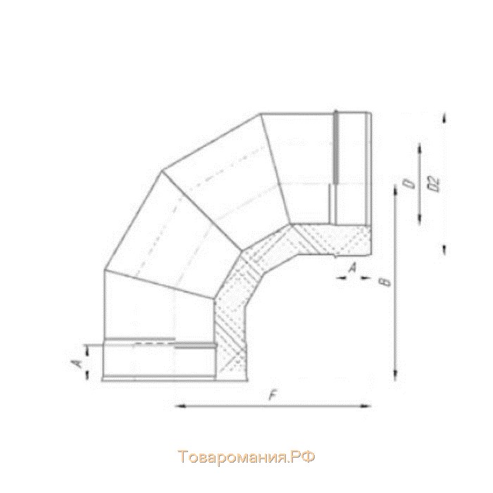 Сэндвич-Отвод 90°, d 150 × 210 мм, нерж/оцинк, 0.5 мм/0.5 мм