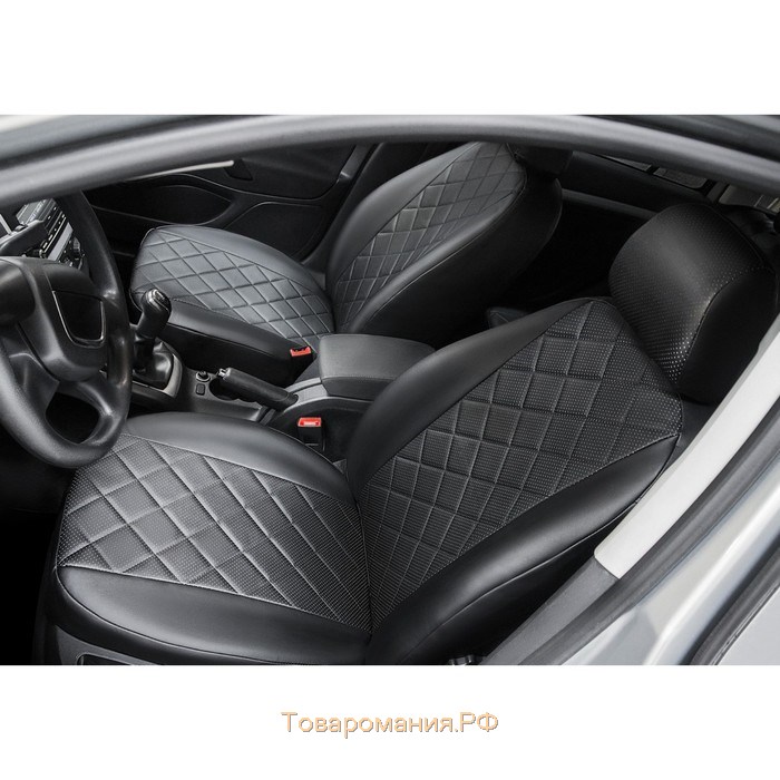 Авточехлы RIVAL "Ромб", Chevrolet Lacetti, 2004-2013, Ravon Gentra 2013-2018, эко-кожа, черные, SC.1003.2