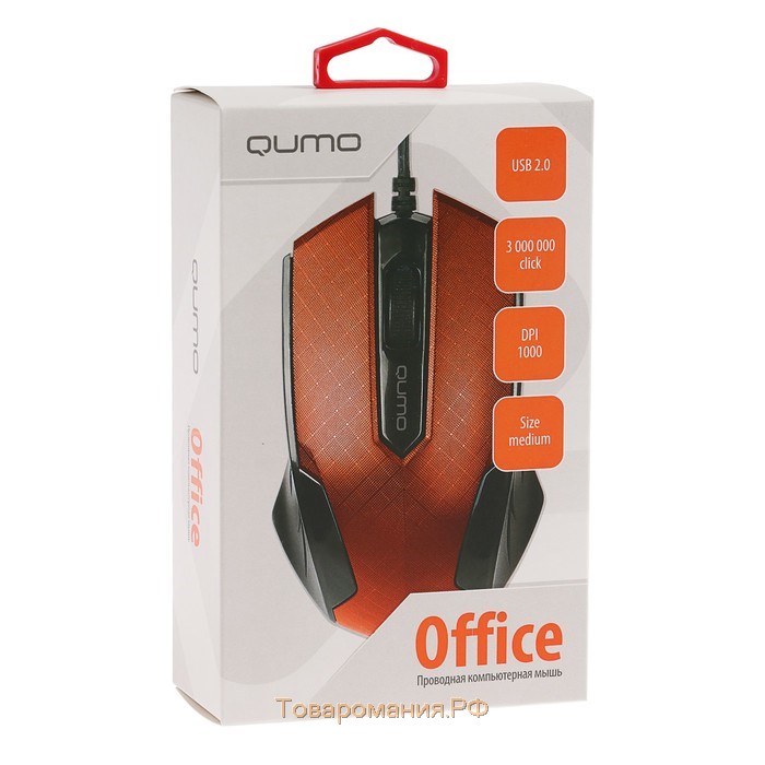 Мышь Qumo M14 Office, проводная, оптическая, 3 кнопки, 1000 dpi, USB, красная