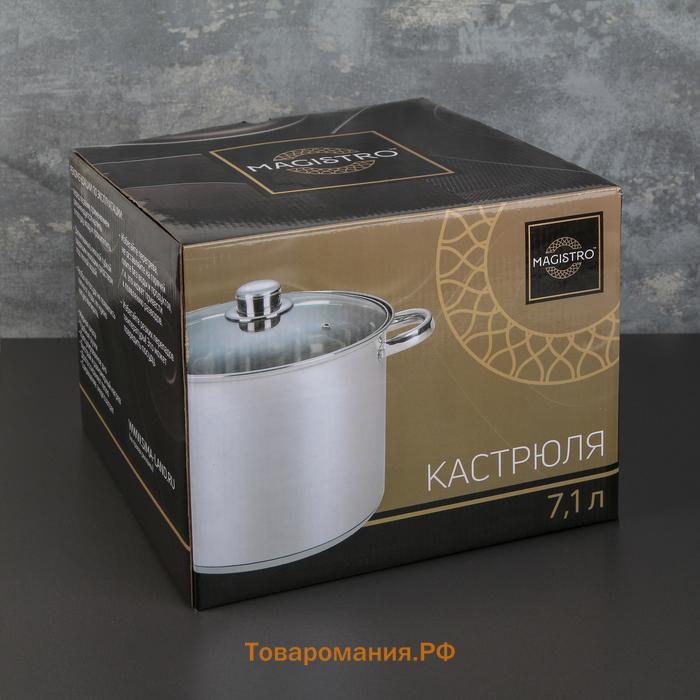 Кастрюля Magistro Grande, 7.1 л, металлическая крышка, капсульное дно, нержавеющая сталь, индукция