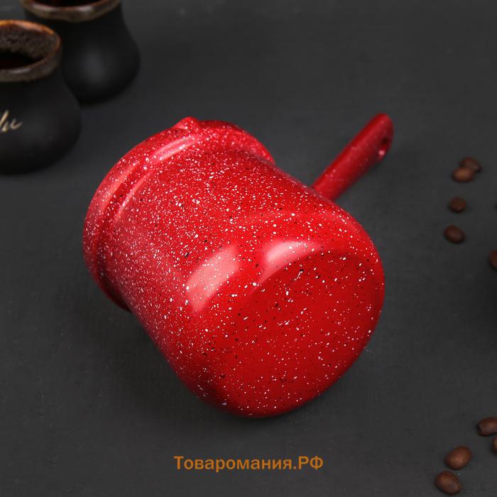 Турка  «Мрамор рэд», 500 мл, d=9 см, 19.5×9×14 см, пластиковая ручка, антипригарное покрытие, индукция, красная