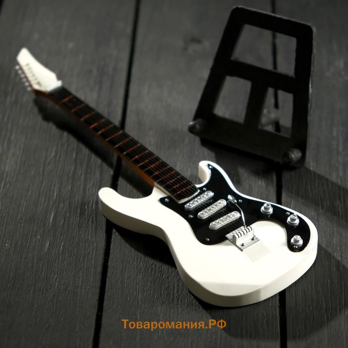 Гитара сувенирная Ibanez, на подставке, 24×8×2 см, бело-чёрная
