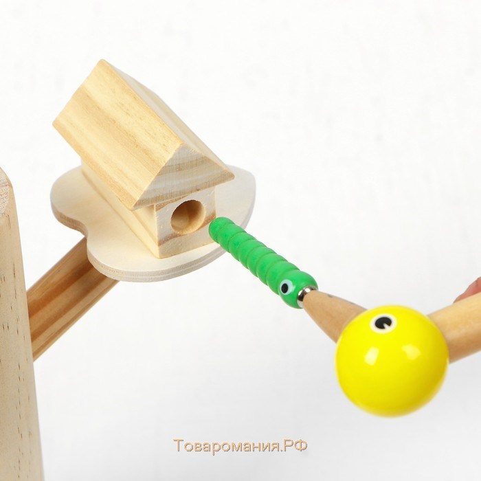 Развивающая игра "Достань червячка из дерева" 20,5×9×9 см, 10 червячков