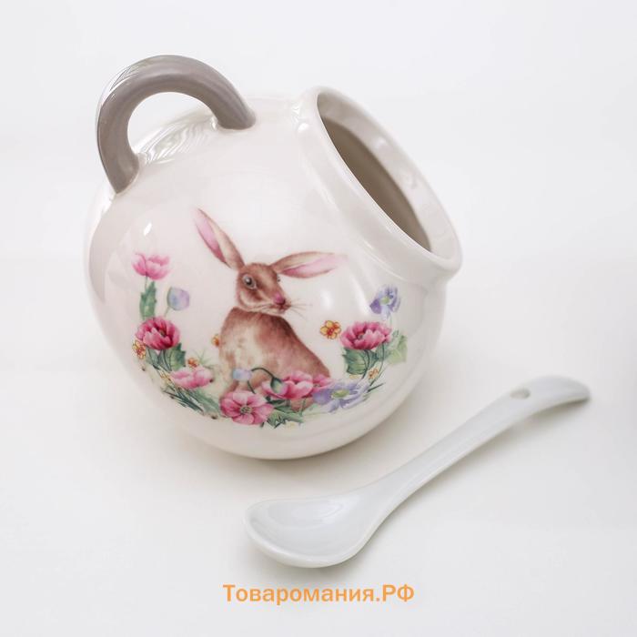 Сахарница  «Зайка», 200 мл, с ложкой, доломит, белая