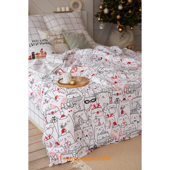 Новый год. Постельное белье  1.5 сп Xmas cat 143*215 см, 150*214 см, 70*70 см - 2 шт