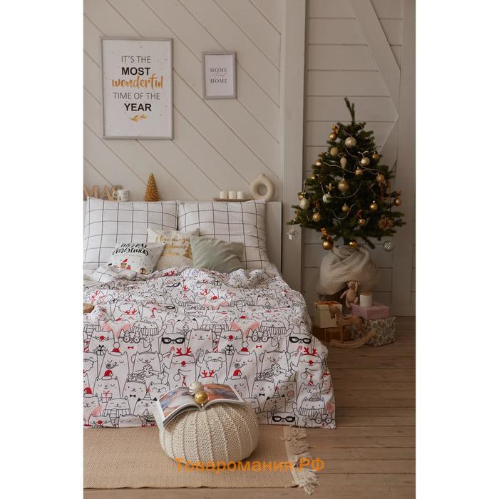 Новый год. Постельное белье  2 сп Xmas cat 175*215 см, 200*220 см, 70*70 см - 2 шт