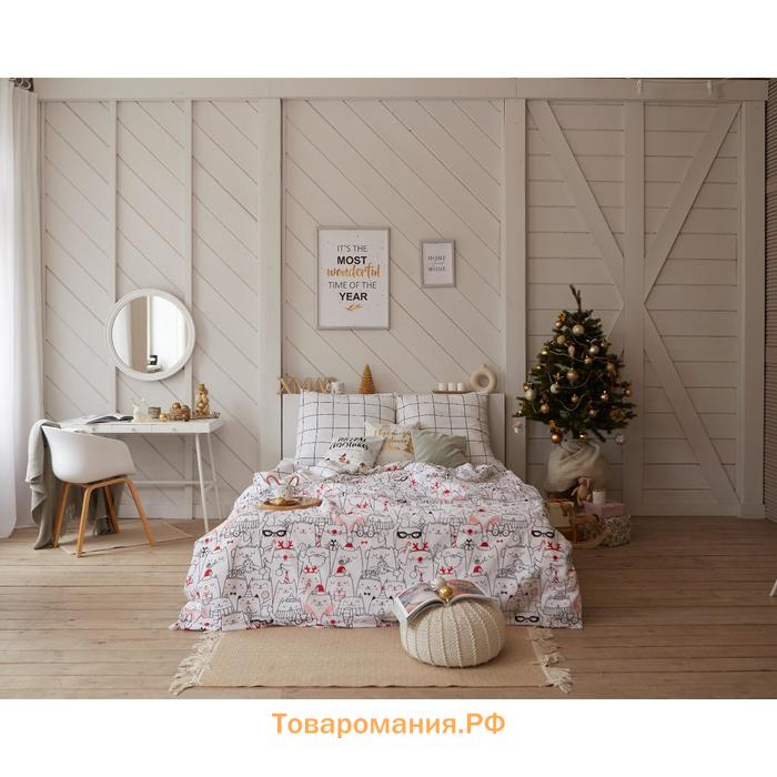 Новый год. Постельное белье  Евро Xmas cat 200*217 см, 240*220 см, 70*70 см - 2 шт