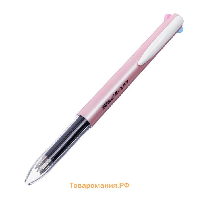 Ручка шариковая, автоматическая 4 - х цветная, цвет корпуса МИКС с рисунком, штрихкод на штуке