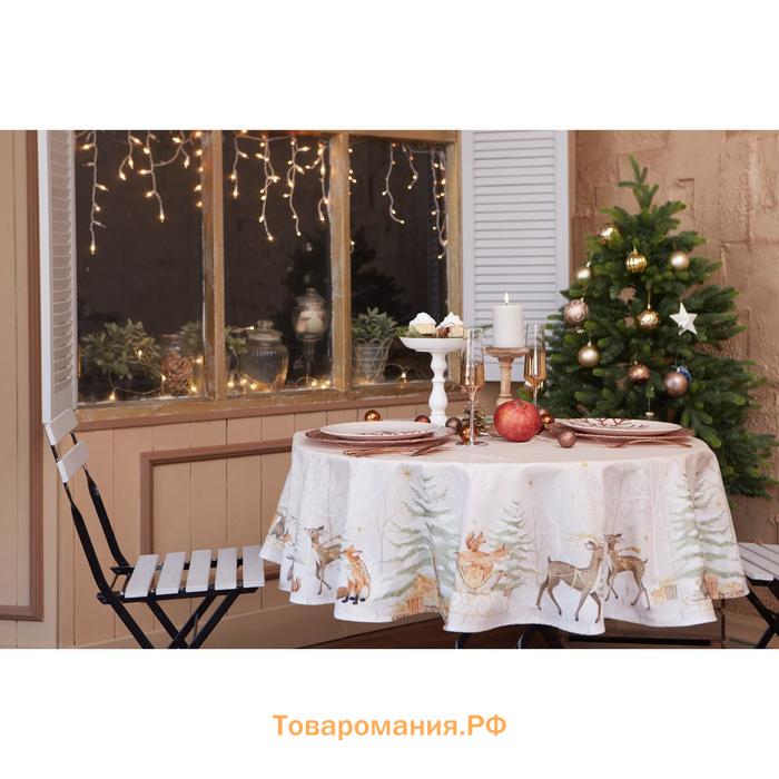 Скатерть новогодняя "" Christmas forest d=215 +/- 3см с ГМВО, 100%хл, саржа 190 гр/м2