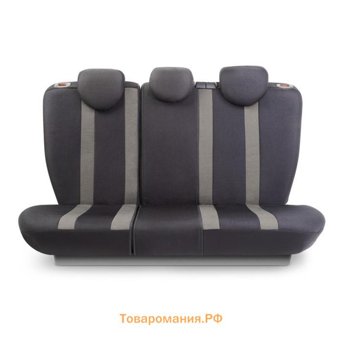 Авточехлы CUSHION COMFORT, материал эко-хлопок, 5 мм поролон, 3D крой, большой поясничный упор, 15 предметов, 5 подголовников, 2 кармана, 4 молнии, 4 торцевых клапана, AIRBAG черно-серый