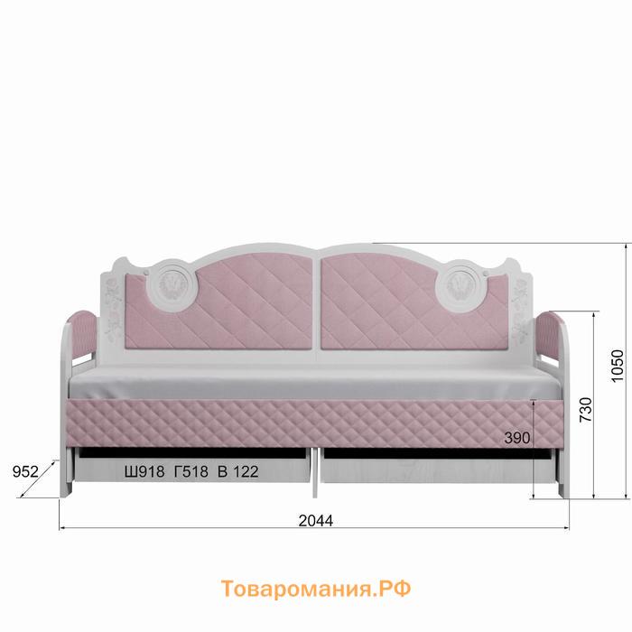 Кровать-тахта с подсветкой «Розалия №900.4», 2000 × 900 мм, цвет лиственница белая/розовый