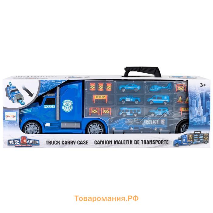 Автовоз кейс Givito «Полицейский участок», с машинками, с тоннелем, цвет синий, 64 см