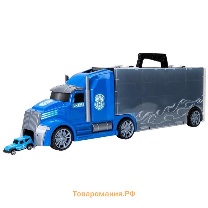 Автовоз кейс Givito «Полицейский участок», с машинками, с тоннелем, цвет синий, 64 см