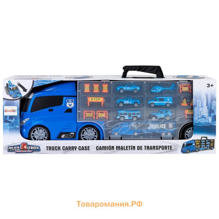 Автовоз кейс Givito «Полицейский участок», с машинками, с тоннелем, цвет синий, 59 см