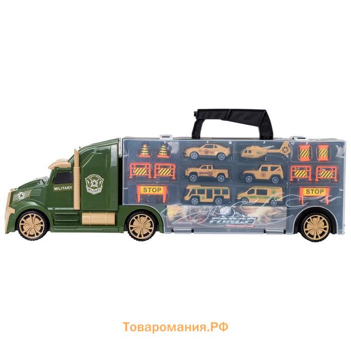 Автовоз кейс Givito «Милитари», с машинками, с тоннелем, цвет зелёный, 54 см