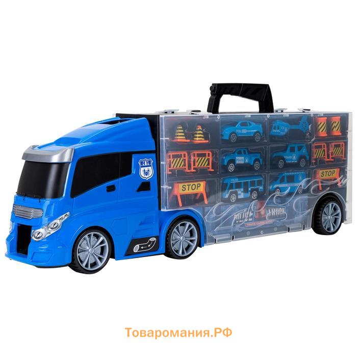 Автовоз кейс Givito «Полицейский участок», с машинками, с тоннелем, цвет синий, 51.5 см