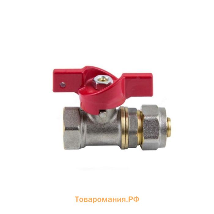 Кран шаровой Aquasfera Euro 1016-01, d=16 мм x 1/2", PN 16, внутр. резьба, обжимной, бабочка