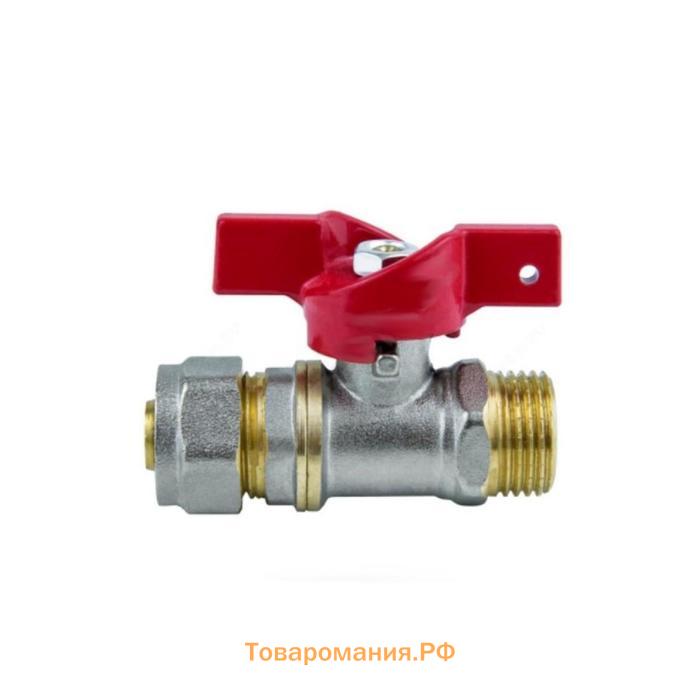 Кран шаровой Aquasfera Euro 1017-01, d=16 мм x 1/2", PN 16, наруж. резьба, обжимной, бабочка