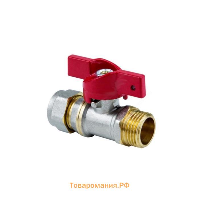 Кран шаровой Aquasfera Euro 1017-01, d=16 мм x 1/2", PN 16, наруж. резьба, обжимной, бабочка