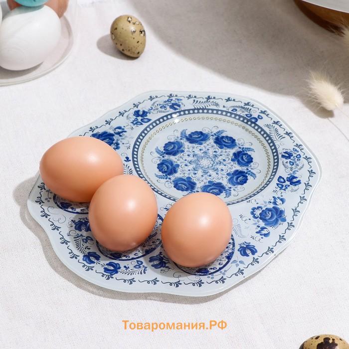 Подставка для яиц  «Цветочная роспись», 3 ячейки, 21×18 см, стекло, белая