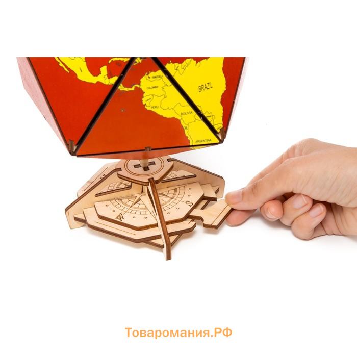 Конструктор деревянный 3D EWA Глобус Икосаэдр с секретом (шкатулка, сейф) красный