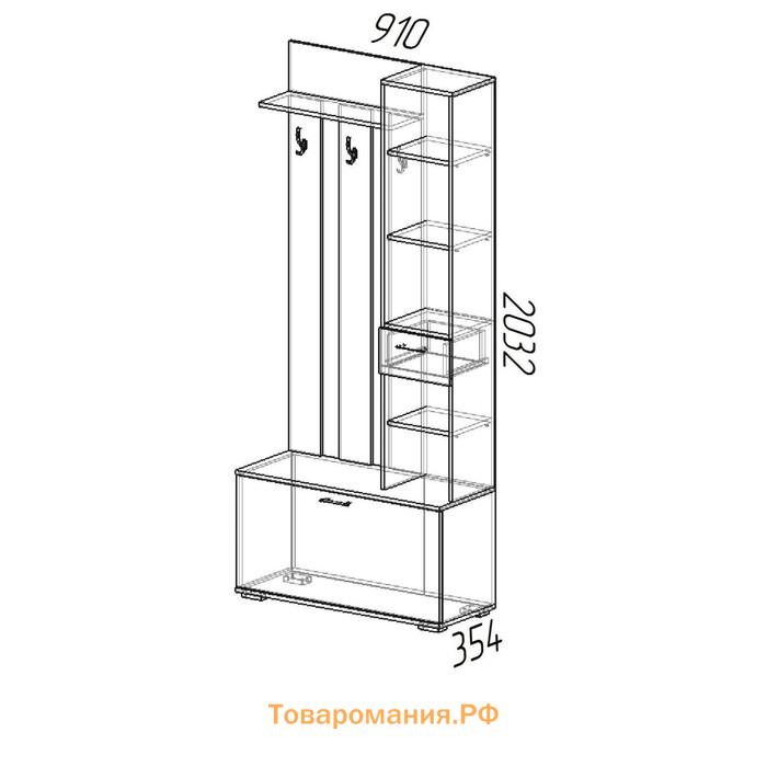 Прихожая «Ника», с зеркалом, 910×354×2035 мм, цвет белая гладкая