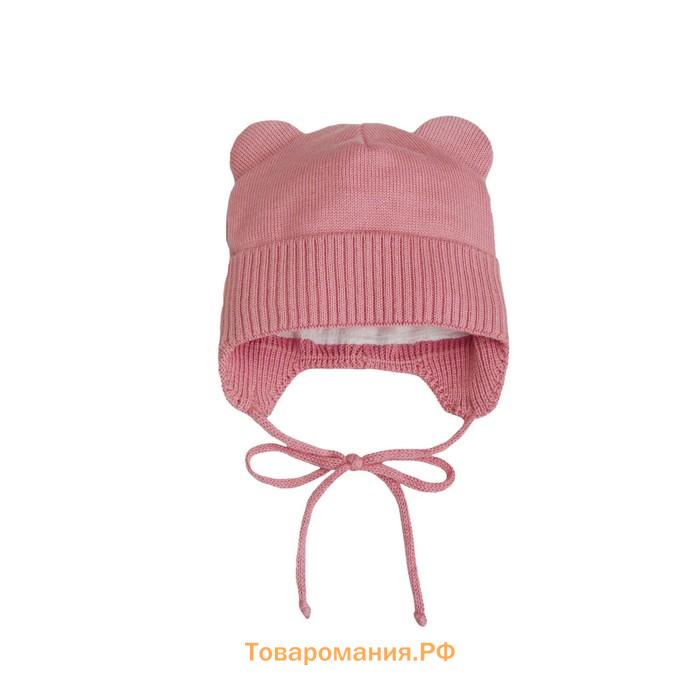 Шапочка на завязках с ушками детская Amarobaby Pure Love Bear, с подкладом, размер 38-40 см, цвет розовый