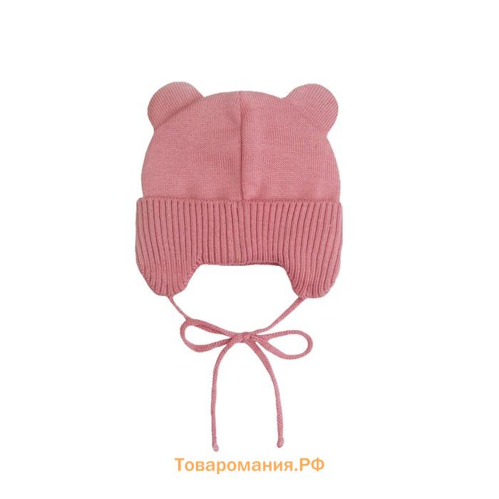 Шапочка на завязках с ушками детская Amarobaby Pure Love Bear, с подкладом, размер 38-40 см, цвет розовый