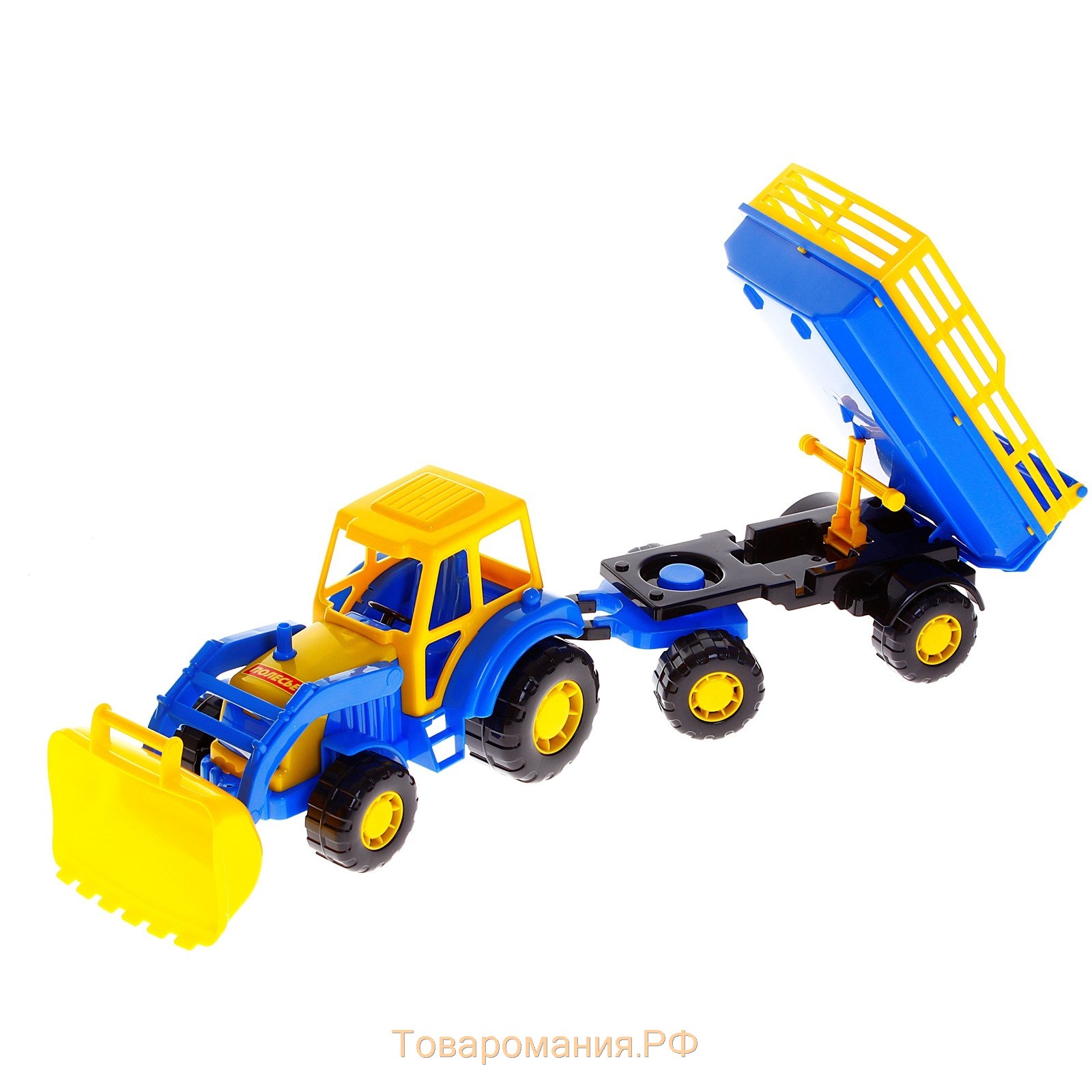 Трактор с прицепом №2 и ковшом «Мастер», цвета МИКС