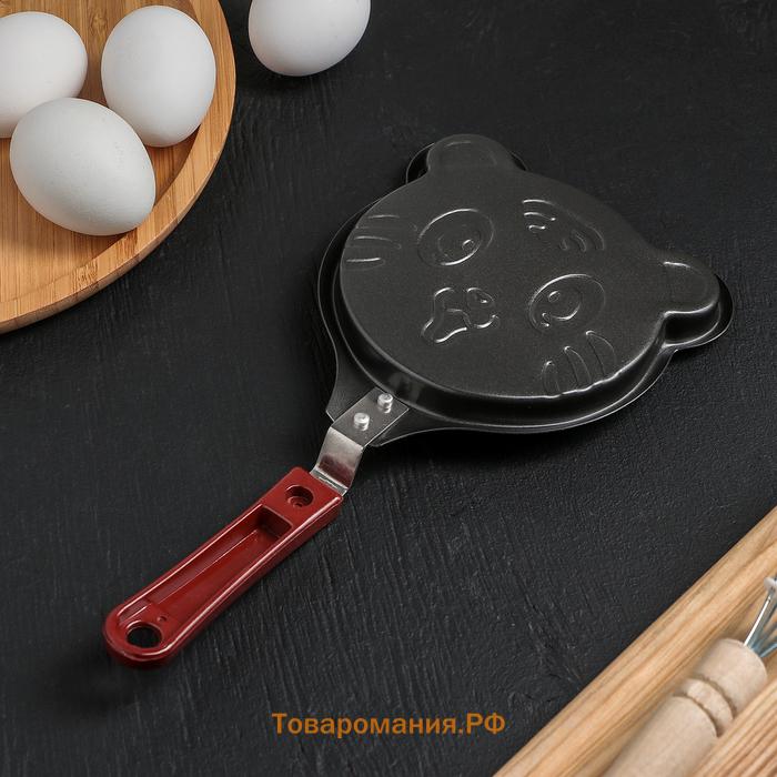 Сковорода  «Котик», d=14 см, пластиковая ручка, антипригарное покрытие, чёрная