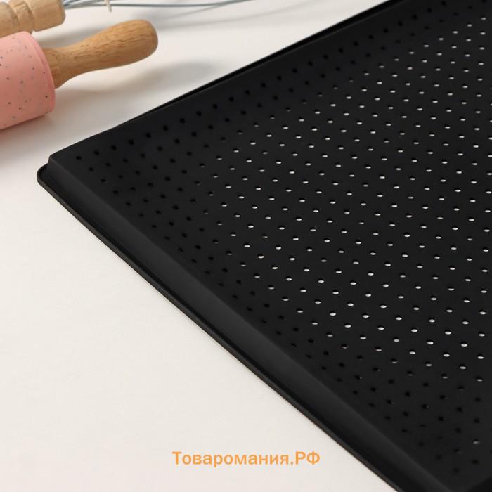 Коврик перфорированный прямоугольный , силикон, 40×31×1 см, чёрный