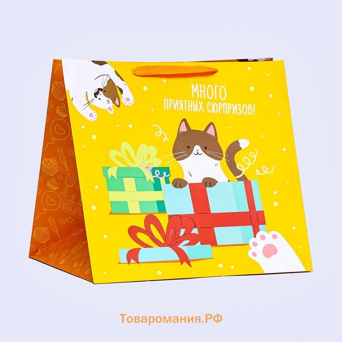Пакет для торта и коробок, с широким дном «Подарки», 40×40×40 см