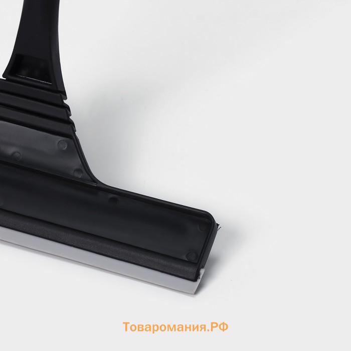 Окномойка с насадкой из микрофибры Raccoon, гибкая, стальная телескопическая ручка, 28×2.5×80(117) см, чёрная