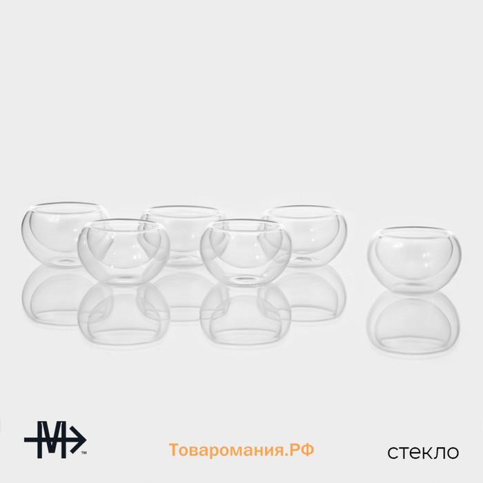 Пиалы с двойными стенками Magistro «Сакура», набор 6 шт.: 50 мл, стекло