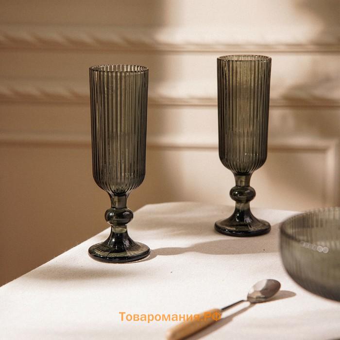 Бокалы для шампанского SL Home «Модерн», 150 мл, 5.5×18.5 см, набор 2 шт., стекло, графитовые